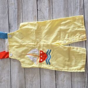 Vintage Yellow Overalls with Sailboat Design